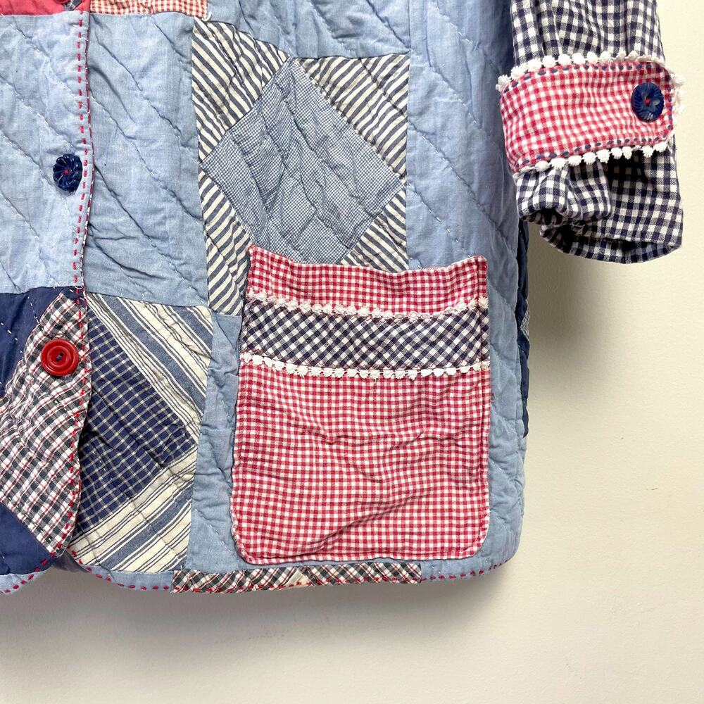 Vintage Handmade Patchwork Quilt Jacket Sz XL Cottagecore Americana Prairie Folk - Picture 9 of 13